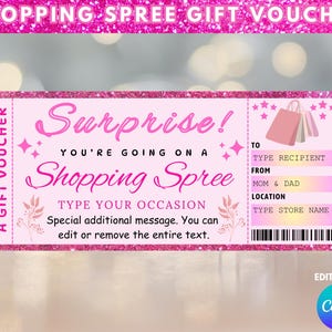Shopping Spree Gift Certificate, Surprise Shopping Day Trip Voucher, Ticket For Wife Mom Daughter, Surprise Shopping Spree Coupon, Voucher