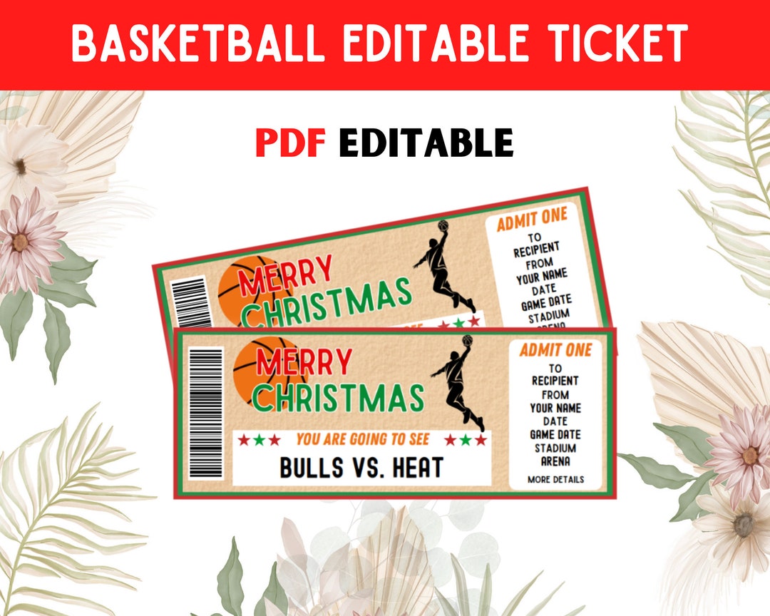 Basketball Game Gift Ticket, Christmas Sport Tickets, Editable Ticket ...