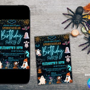 Editable Halloween Birthday Invitation: Spooky Costume Party (Canva Template)