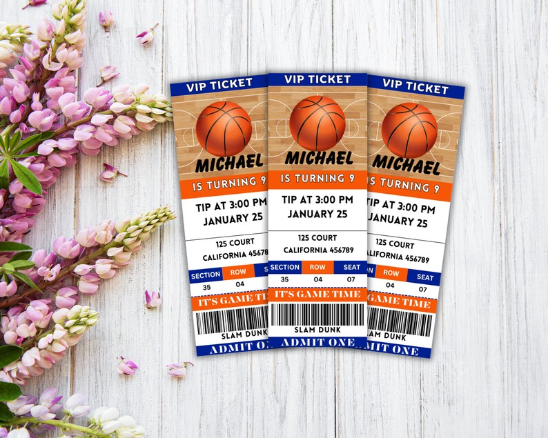 Canva Editable Basketball Ticket Invitation, Basketball Game Ticket