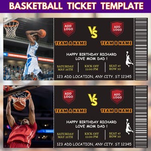 Benutzerdefinierte Basketball Ticket, Basketball Custom Ticket, Basketball Ticket, Basketball Geschenk Ticket, Basketball Surprise Ticket, Instant Download