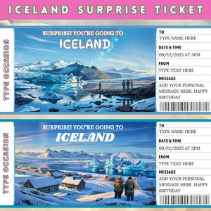 Modèle personnalisé de billet d'avion d'embarquement pour l'Islande, billet de voyage surprise en Islande, vous allez en Islande, billet de vacances, billet pour l'Islande