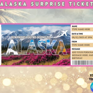Alaska Surprise Ticket, Alaska Vacation Tickets, Boarding Pass, Alaska Trip Reveal, Birthday Gift Ticket, Usa Surprise, Instant Download