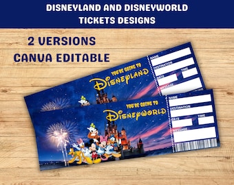 Plantilla de boleto de Disneyland, boleto editable de Disneyworld CANVA, boleto sorpresa de Disneyland, Pdf editable, descarga instantánea