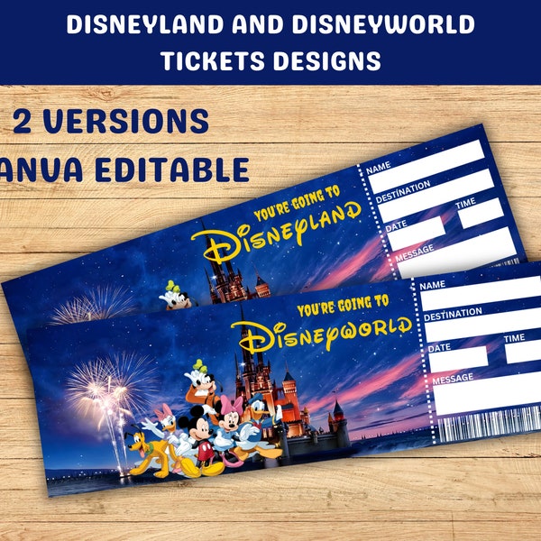 Disneyland Ticket Template, CANVA Editable Disneyworld Ticket, Disneyland Surprise Ticket, Editable Pdf, Instant Download