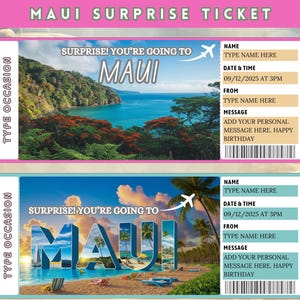 Druckbares Maui Surprise Trip Ticket, bearbeitbares Bordkartenticket, Ticketvorlage, Surprise Trip Ticket, Flugticket, Sofort Download