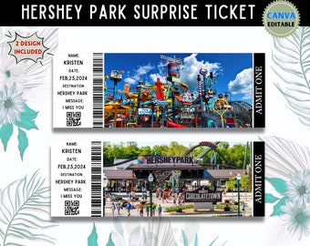 Modello modificabile di biglietto a sorpresa Hershey Park, biglietto di viaggio a sorpresa, modello di biglietto biglietto regalo, modello di carta d'imbarco, download istantaneo