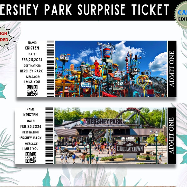 Editable Hershey Park Surprise Ticket Template, Surprise Trip Ticket, Gift Ticket Ticket Template, Boarding Pass Template, Instant Download