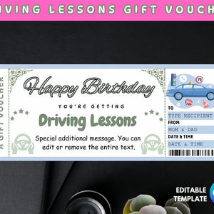 Driving Lessons Gift Voucher, 17th Birthday Driving Lessons Voucher, Surprise Gift, Print At Home Driving Lessons Gift Voucher For Teenager