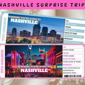 Nashville Überraschungsreiseticket, Überraschungsreiseticket, Überraschungsreiseenthüllen, Geburtstagsreiseticket, Überraschungsurlaub, Ticketvorlage