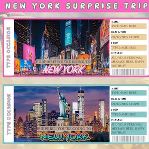 Voyage surprise à New York, carte d'embarquement à New York, billet de voyage à New York, billet cadeau pour New York, cadeau voyage surprise à New York, téléchargement immédiat
