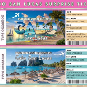 Druckbare Cabo San Lucas Überraschungsreise Geschenkkarte, Bordkarte Vorlage, Reisekarte, Urlaubsticket, sofortiger Download, bearbeitbare Pdf-Datei
