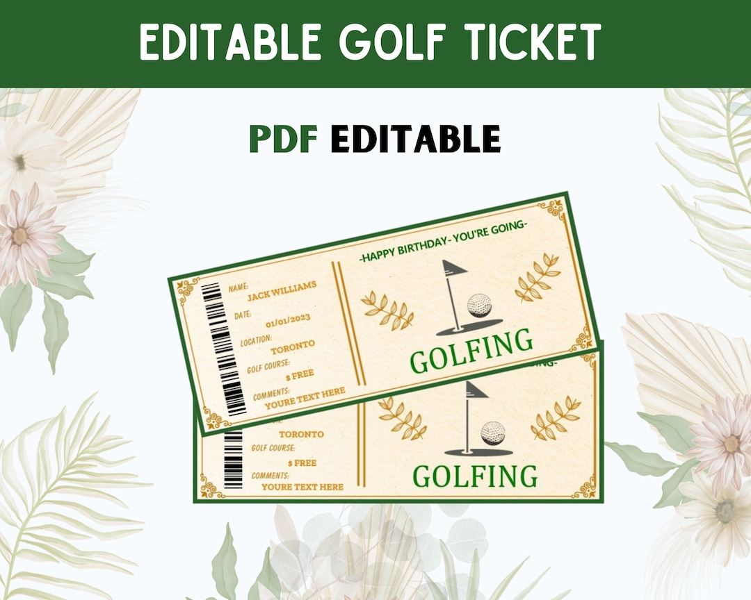 Editable Golf Ticket Template, Golf Gifts for Men, Ticket Invitation, Ticket Template, Golf