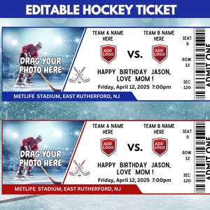 Bearbeitbares Hockeyticket, Hockeyspielticket, Sportliebhabergeschenk, Überraschungsticket, Hockeyticket, bearbeitbares Überraschungshockeyspiel