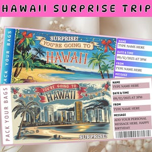 Hawaii Überraschungsreiseticket, Überraschung Hawaiireise, bearbeitbares Überraschungsreiseticket, Hawaiireisekarte, Hawaiiurlaubsticket, Hawaiikarte