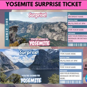 Billet cadeau surprise Yosemite, Vous allez à Yosemite, Billets de voyage surprise imprimables, Billet de vacances, Impression à la maison, Téléchargement immédiat