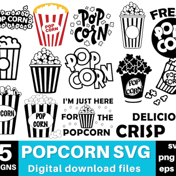 Popcorn Svg, Popcorn Png, Pop Corn Svg,  Popcorn Cut File, Popcorn Clip Art, Movie Popcorn Svg, Popcorn Svg File, Digital Download