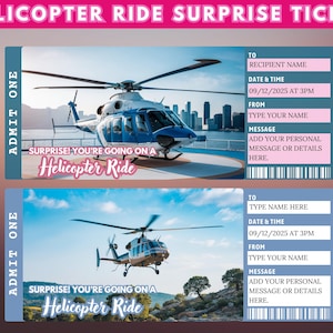 Helicopter Ride Ticket Template, Surprise Travel Trip Voucher, Helicopter Flight Experience Gift, Instant Download, Helicopter Tour Coupon
