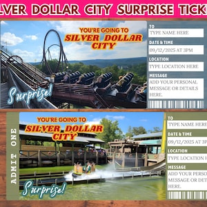 Überraschungs-bearbeitetes Silver Dollar City Trip enthüllen Ticket, druckbare Silver Dollar City Bordkarte Vorlage, Instant Download