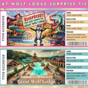 Surprise Great Wolf Lodge Trip Reveal Gift ticket, Great Wolf Lodge Surprise Ticket Printable, Great Wolf Lodge Ticket,Waterpark Gift Ticket