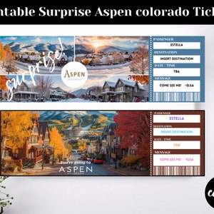 Printable Surprise Aspen Colorado Ticket Template, Gift Idea, Travel Gift, Colorado Tickets, Colorado Gifts, You're Going To Aspen