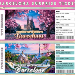 Printable Barcelona Surprise Trip Ticket, Spain Surprise Gift Ticket, You're Going To Barcelona, Barcelona Plane Ticket, Barcelona ticket