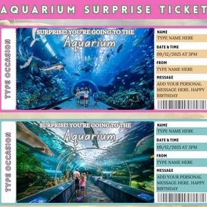 Bearbeitbare Aquarium Überraschungskarte, druckbare Geschenkkarte, Aquarium Überraschungskarte, Geburtstagsgeschenkkarte, Sofort Download