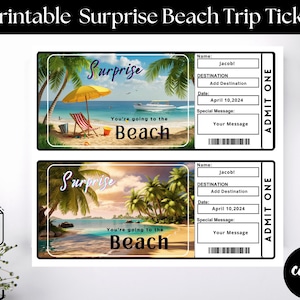 Billet de voyage surprise à la plage, billets de vacances, billet de voyage imprimable, billet surprise, billet de vacances à la plage, téléchargement immédiat