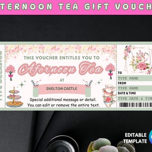 Voucher upominkowy na popołudniową herbatę, Niespodziewany prezent na popołudniową herbatę, Voucher na brunch, Voucher na Dzień Matki, Zaproszenie urodzinowe na popołudniową herbatę