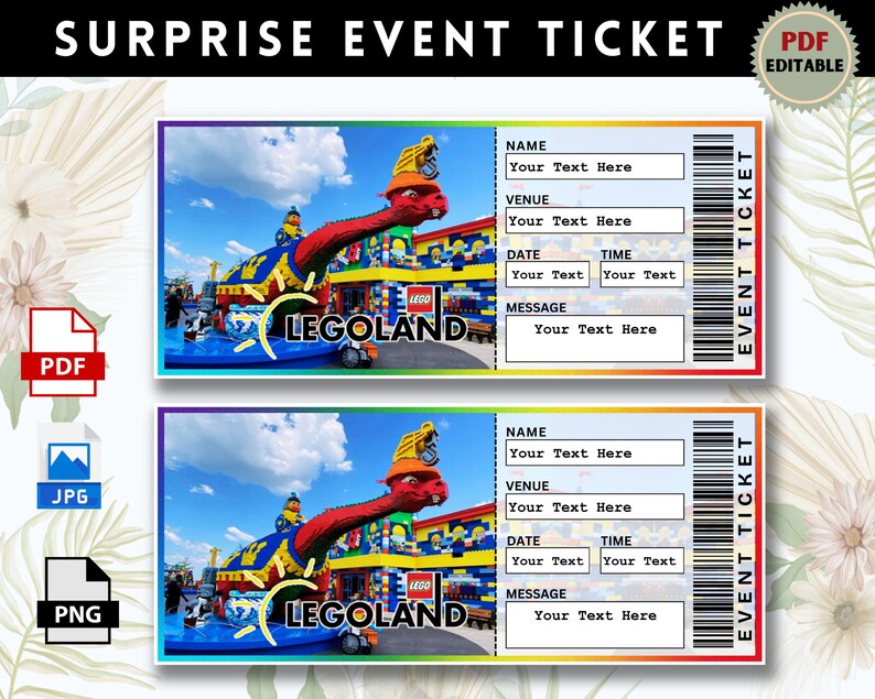 Printable LEGOLAND Theme Park Surprise Ticket Template, Vacation Trip ...