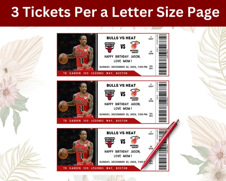 Custom Basketball Ticket, Ticket Template, Basketball Game Ticket