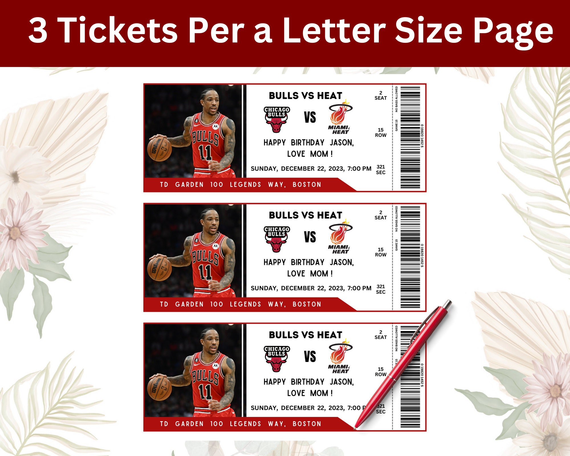 Custom Basketball Ticket, Ticket Template, Basketball Game Ticket