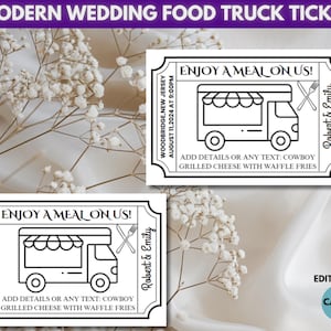 Druckbare moderne Hochzeit Food Truck Ticket Vorlage, druckbare Ticket, Mahlzeit Ticket Vorlage, Minimale Hochzeit Ticket, Sofort Download