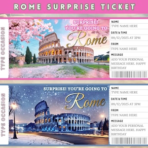 Biglietto regalo per un viaggio a sorpresa a Roma, viaggio a sorpresa a Roma, carta d'imbarco a Roma, biglietto di viaggio per Roma, download immediato, biglietto regalo per Roma