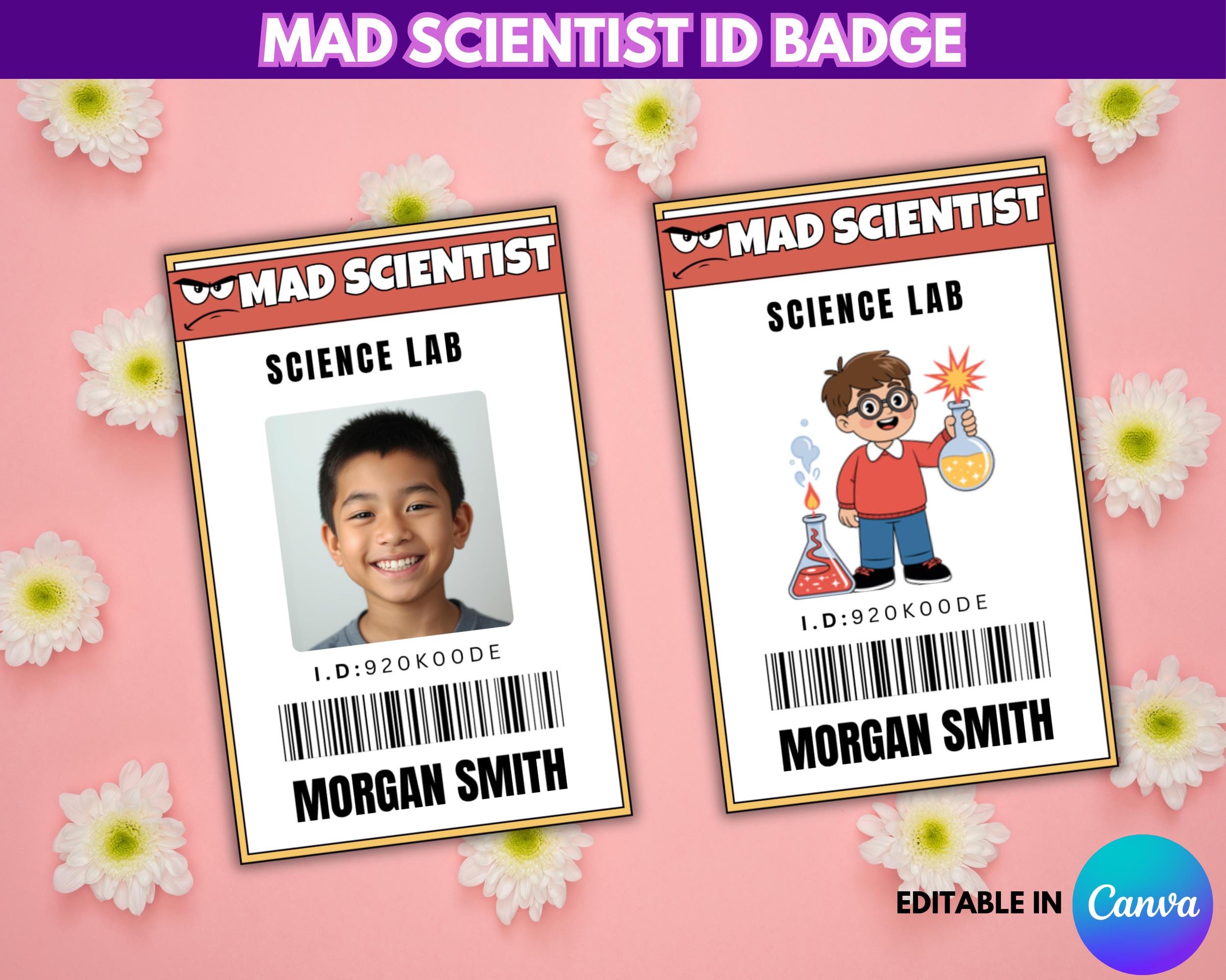 Editable Mad Scientist ID Badge Template, Printable Science Name Tag ...