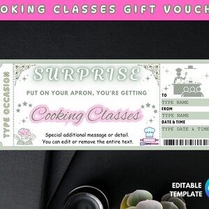 Bono de regalo para clases de cocina, certificado de regalo para clases de cocina, boleto para clases de cocina, regalo sorpresa, descarga digital de Canva