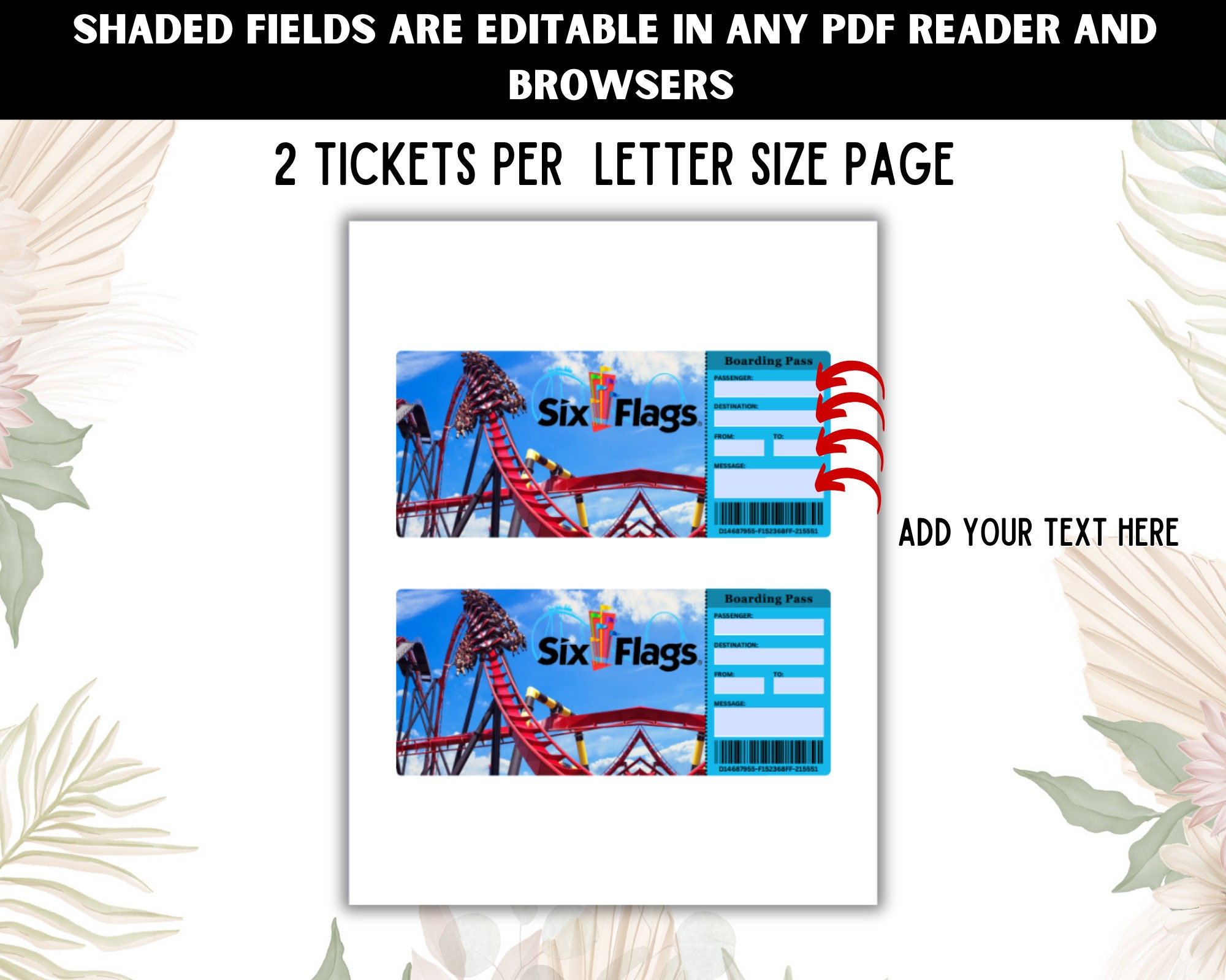 Printable Six Flags Gift Ticket Template, Boarding Pass, Trip Ticket ...