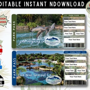 Printable Discovery Cove Surprise Trip Gift Ticket, Ticket Template, Gift Ticket,Trip Reveal Gift, Sea Trip Ticket,Printable Vacation Ticket