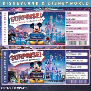 Überraschung Disneyland Reise enthüllen Geschenkkarte, Disneyworld Ticket Vorlage, Disneyland Karte zum Verschenken, Disneyland Karte, Überraschungskarte