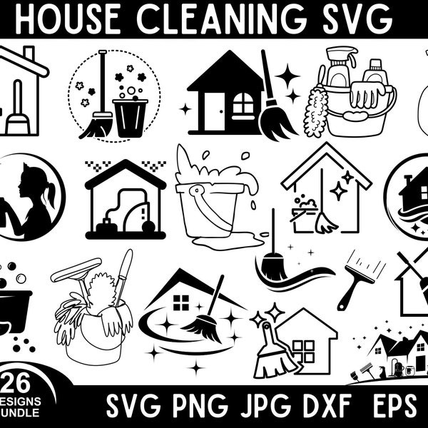 26 Designs Hausreinigungs-Svg-Bundle, Reinigung-Service-Svg, SVG-Dateien für Cricut, Reinigung Png, SVG-Dateien, Reinigung Clipart, geschnittene Datei