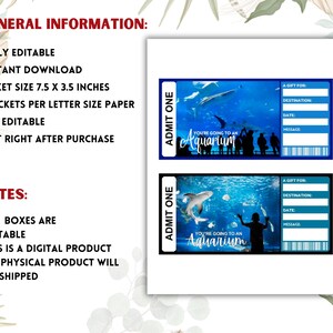 Editable Aquarium Surprise Ticket Template, Printable Gift Ticket ...
