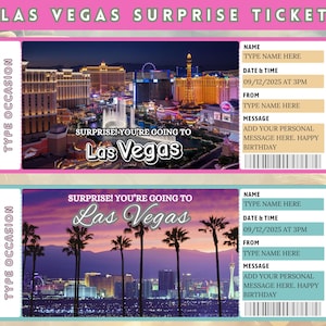 Bilhete surpresa de Las Vegas, Bilhete surpresa para Las Vegas para impressão, Bilhete de férias, Bilhete de viagem de aniversário, Canva editável, Download instantâneo