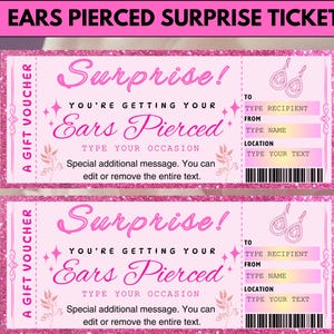 Printable Ears Piercing Ticket Template, Ears Piercing Coupon, Ears Pierced Ticket, Ears pierced voucher, Ears Pierced Gift Certificate
