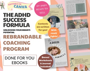 ADHD Success Formula, Brandable Coaching Program, Workbook (Canva Editable)