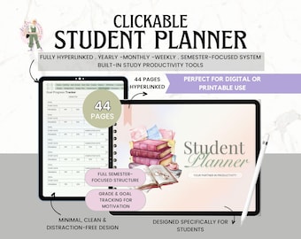 Clickable Hyperlinked Student Planner | Academic Study & Assignment Tracker (Digital/Printable)