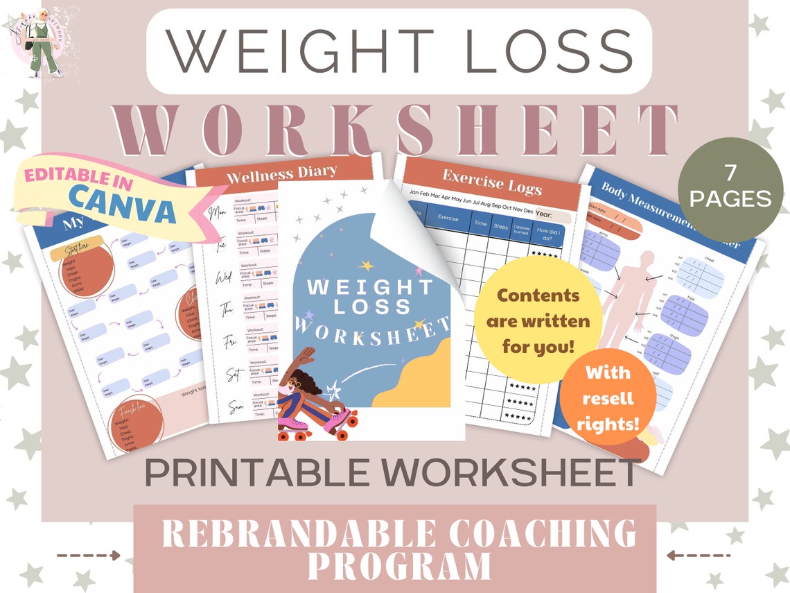 Weight Loss Worksheet | Brandable Coaching Program, Canva Template - Etsy