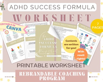 ADHD Success Formula Worksheet | Rebrandable Coaching Program (Canva Editable, Digital Download)
