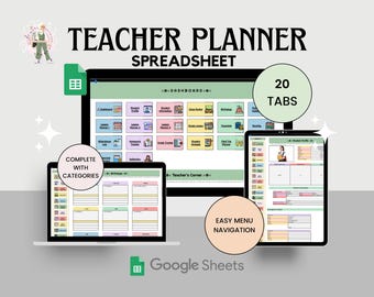 Teacher Planner Spreadsheet 2025-2026 | Google Sheets Academic Planner | Lesson Plans | Gradebook | Attendance Tracker | Homework Log