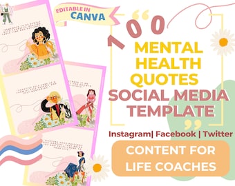 Frases sobre salud mental / Plantilla para redes sociales editable en Canva