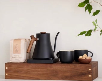 Tea Station, Kitchen Organization, Cord organization, Coffee Station, Office Organization, Break room tea and coffee, Walnut, Maple, Oak